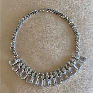 Diamond + Crystal Silver Bib Statement Necklace
